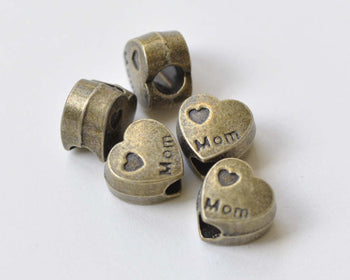20 pcs Antique Bronze Large Hole Mom Heart Beads 10x12mm A8467