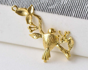 10 pcs Gold Plated Bird On Branch Connector Pendants A8628
