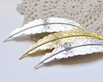 2 pcs Silver/Gold/Platinum Feather Hair Clip Large French Barrette