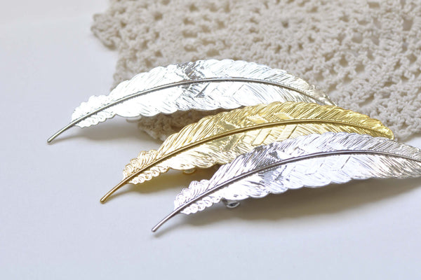 2 pcs Silver/Gold/Platinum Feather Hair Clip Large French Barrette