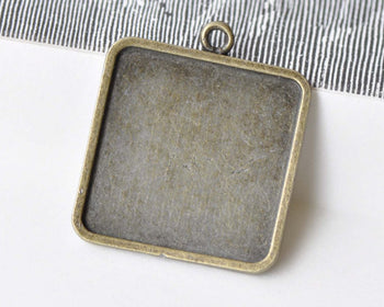 10 pcs Antique Bronze Square Photo Cameo Pendant Tray 25mm A8661