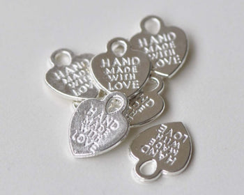 40 pcs Silver Handmade with Love Heart Charms Double Sided A8670