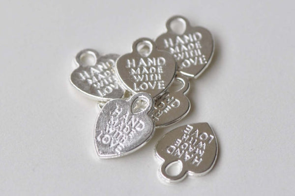 40 pcs Silver Handmade with Love Heart Charms Double Sided A8670