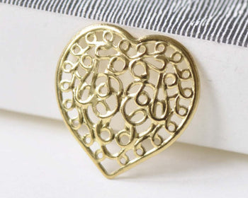 Raw Brass Heart Stamping Floral Embellishments 21mm Set of 20 A8526