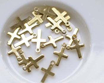 50 pcs Raw Brass Tiny Plain Cross Charms Embellishments 6x10mm A8529