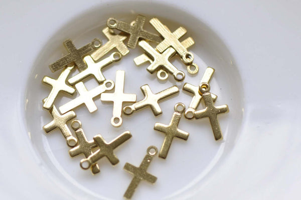 50 pcs Raw Brass Tiny Plain Cross Charms Embellishments 6x10mm A8529