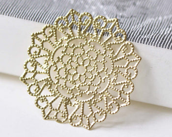Raw Brass Filigree Flower Stamping Embellishments Set of 10 A8531