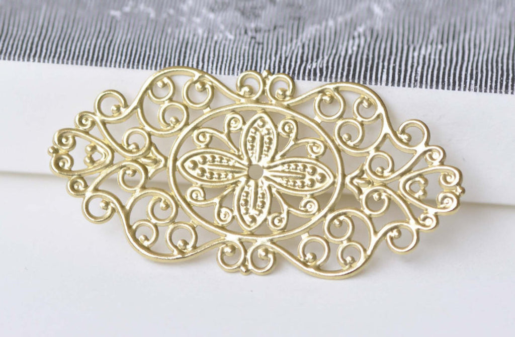 Raw Brass Long Flat Floral Embellishments Stamping Set of 10 A8533