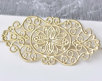 Raw Brass Long Flat Floral Embellishments Stamping Set of 10 A8533