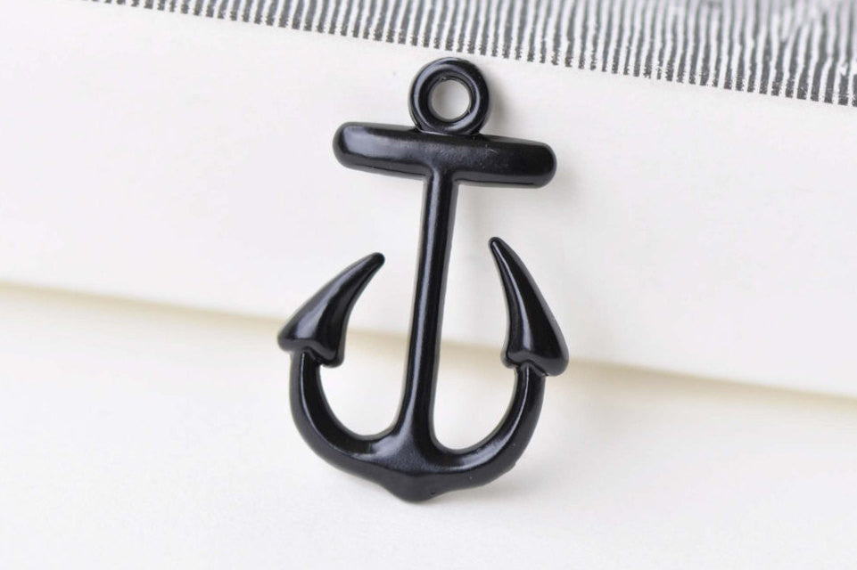 10 pcs Black Anchor Charms Nautical Pendants 15x23mm A8543