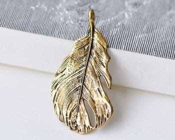 5 pcs Antique Gold Lovely Feather Charms Pendants 25x49mm A8544