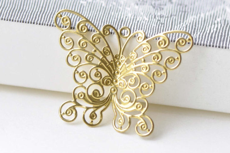 10 pcs Raw Brass Swirl Butterfly Charms Embellishments A8554