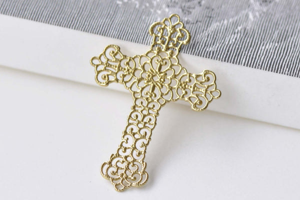 10 pcs Raw Brass Filigree Cross Charms Embellishments A8575