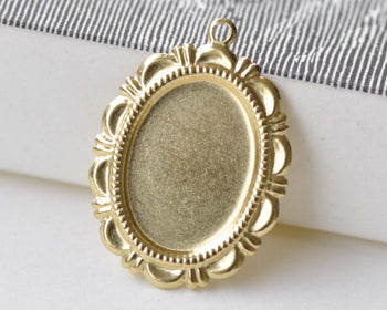 10 pcs Raw Brass Oval Pendant Tray Base Settings A8580