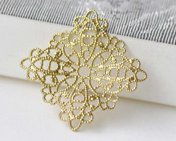 20 pcs Raw Brass Square Filigree Flower Embellishments 25mm A8582