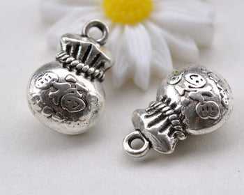 10 pcs Antique Silver Fortune Money Bag Purse Charms A8687