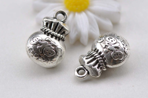 10 pcs Antique Silver Fortune Money Bag Purse Charms A8687