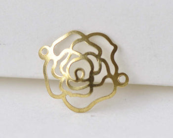 30 pcs Raw Brass Curved Rose Flower Connector Embellishments A8589