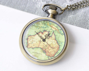 Pocket Watch - 1 PC Antique Bronze Vintage Map Pocket Watch Necklace A8697