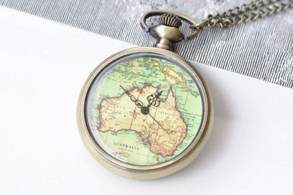 Pocket Watch - 1 PC Antique Bronze Vintage Map Pocket Watch Necklace A8697