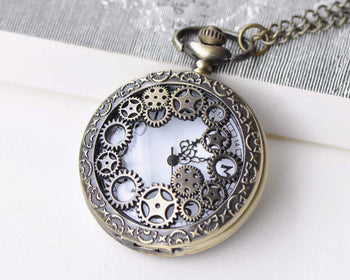 Pocket Watch - 1 PC Antique Bronze Steampunk Gear Wheel Pocket Watch Necklace A8637