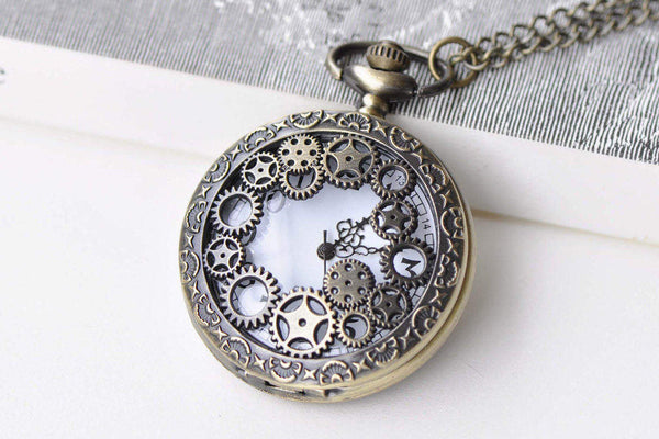 Pocket Watch - 1 PC Antique Bronze Steampunk Gear Wheel Pocket Watch Necklace A8637