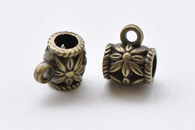 30 pcs Antique Bronze Flower Necklace Drum Bail A8617