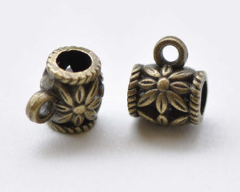 30 pcs Antique Bronze Flower Necklace Drum Bail A8617