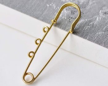 Gold Kilt Pins Three Loops Safety Pins Brooch 16x64mm Set of 10 A8621