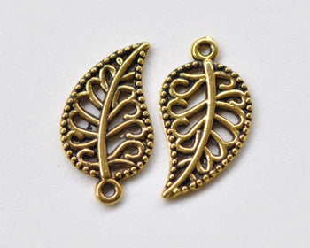 20 pcs Antique Gold Filigree Leaf Charms 10x16mm A8627