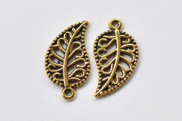 20 pcs Antique Gold Filigree Leaf Charms 10x16mm A8627