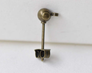 Antique Bronze Ball Earring Post Ear Stud With Backs Set of 20 A8634