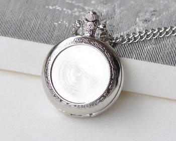 Pocket Watch - 1 PC Platinum Bezel Pocket Watch Necklace 1 Inch Cabochon A8639