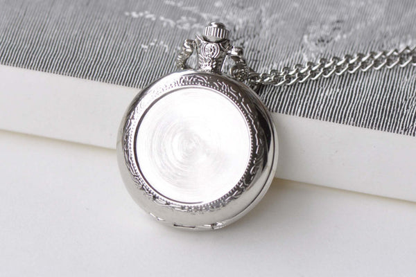 Pocket Watch - 1 PC Platinum Bezel Pocket Watch Necklace 1 Inch Cabochon A8639