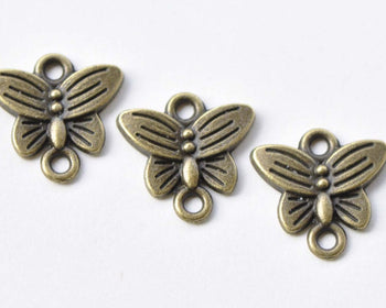 20 pcs Antique Bronze Butterfly Connector Charms 14mm A8651