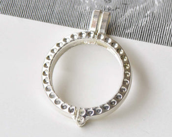 2 pcs Silver Round Pendant Tray Settings 30mm Cabochon A8665