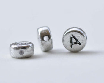 30 pcs Silver Alphabet Letter A Beads Tiny Acrylic Findings A8724