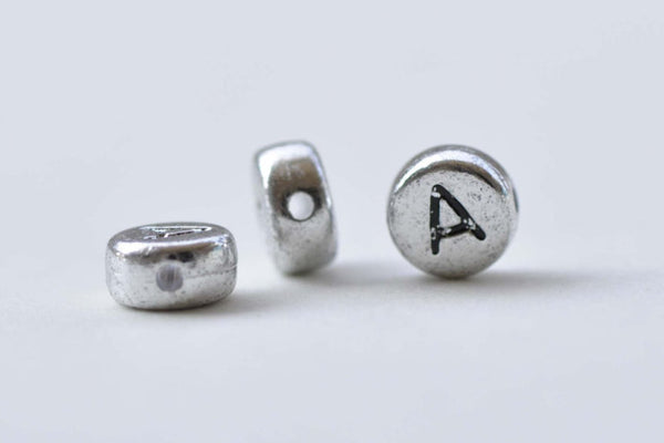 30 pcs Silver Alphabet Letter A Beads Tiny Acrylic Findings A8724