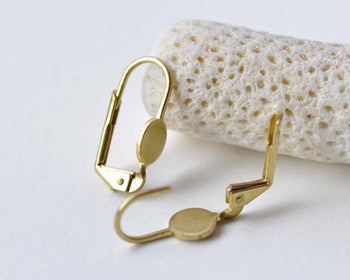 20 pcs Raw Brass Leverback Earwire With 6mm Pad A8730