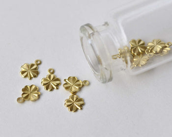 50 pcs Raw Brass Tiny Lucky Clover Flower Embellishments A8736