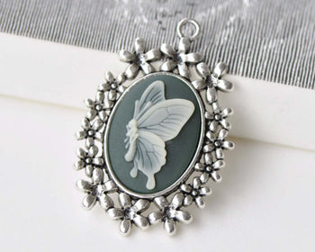 6 pcs Antique Silver Base Settings Pendant Tray A8685