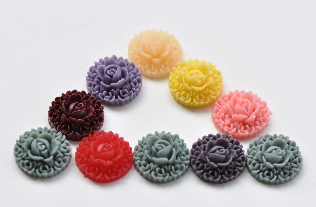 10 pcs Resin Round Flower Cameo Cabochon Assorted Color A8766