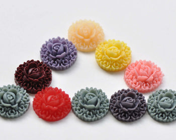 10 pcs Resin Round Flower Cameo Cabochon Assorted Color A8766