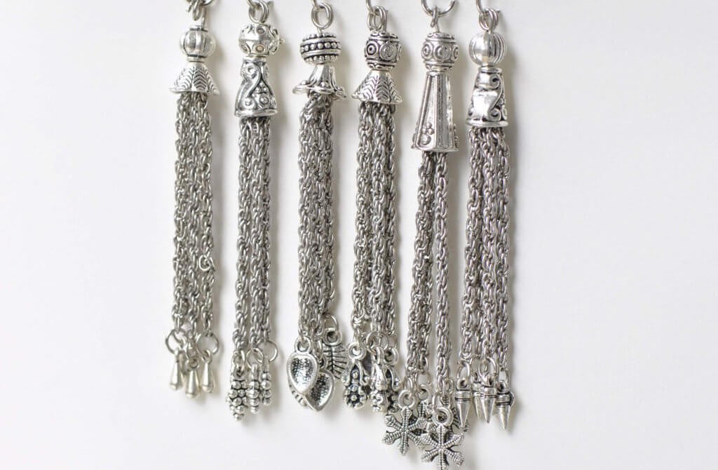 6 pcs Antique Silver Metal Tassel Charm Pendants Mixed Style A8768