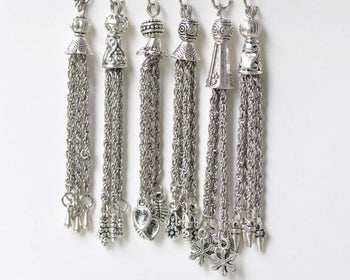 6 pcs Antique Silver Metal Tassel Charm Pendants Mixed Style A8768