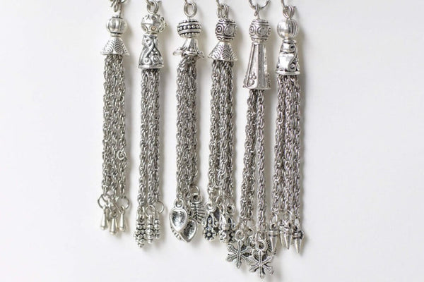 6 pcs Antique Silver Metal Tassel Charm Pendants Mixed Style A8768