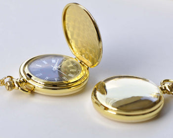 Shiny Gold Round Blank Pocket Watch Necklace Set of 1 A1821