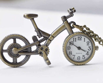 Pocket Watch - 1 PC Antique Bronze Vintage Bicycle Pocket Watch Necklace A8698