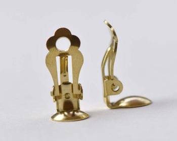 20 pcs Raw Brass 8mm Bezel Cup Ear Clips Findings A8741