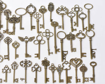 Antique Bronze Skeleton Key Charms Pendants Assorted Set of 36 A8786